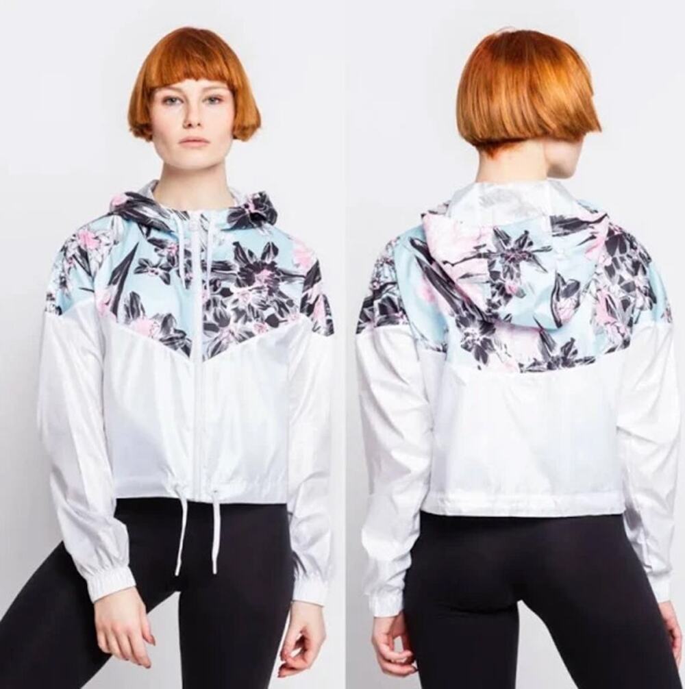Nike Womens Windrunner Crop Full Zip Windbreaker Jacket Size M Floral Sporty Run